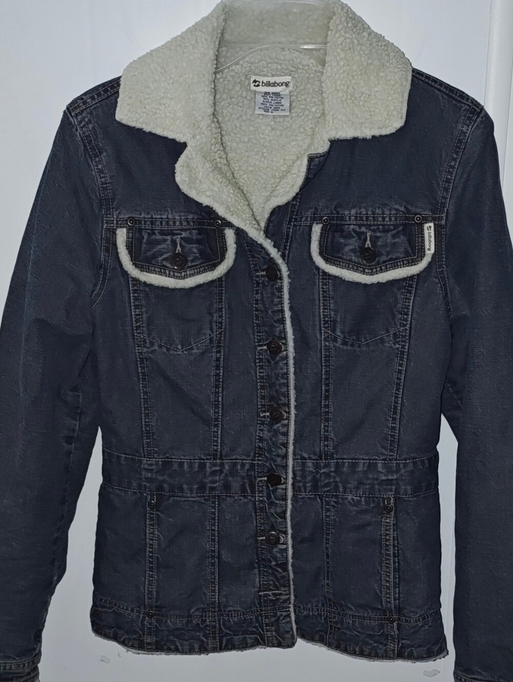 Billabong Women's Dark Wash Sherpa-Lined Denim Jacket